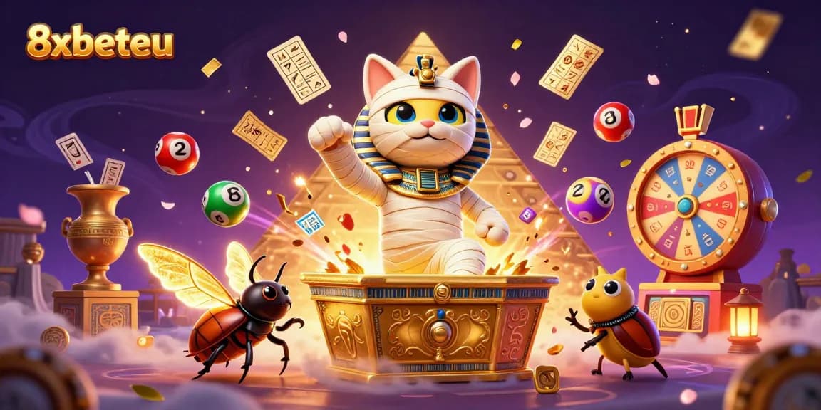 Experience thrilling gameplay with 8xbeteu, where the Egyptian mummy cat ignites excitement in an enchanting casino scene.
