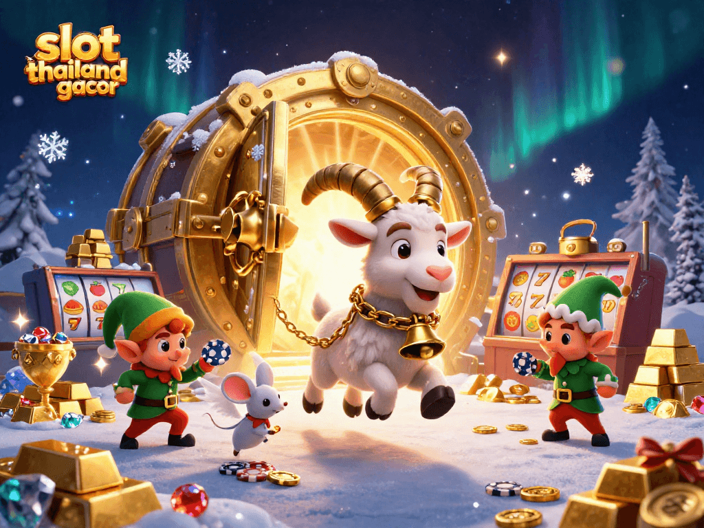 Experience thrilling wins in slot thailand gacor with festive characters in a dynamic casino scene.