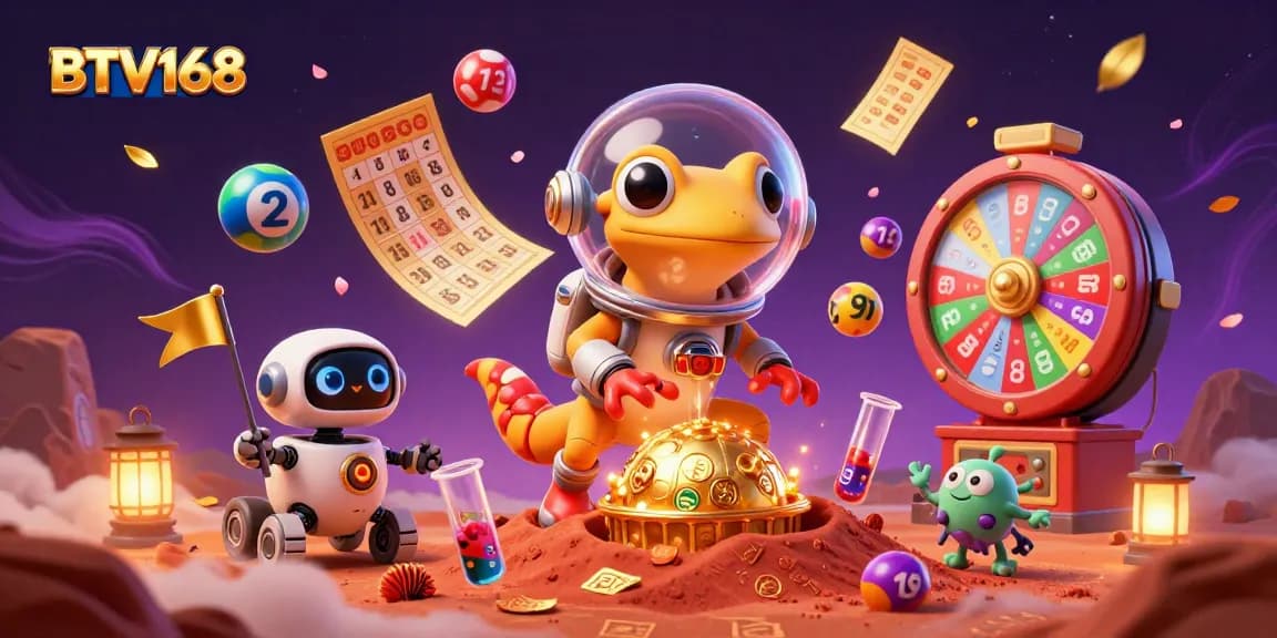 Engage with immersive gaming at BTV168 with a vibrant casino scene illustrated in 3D.
