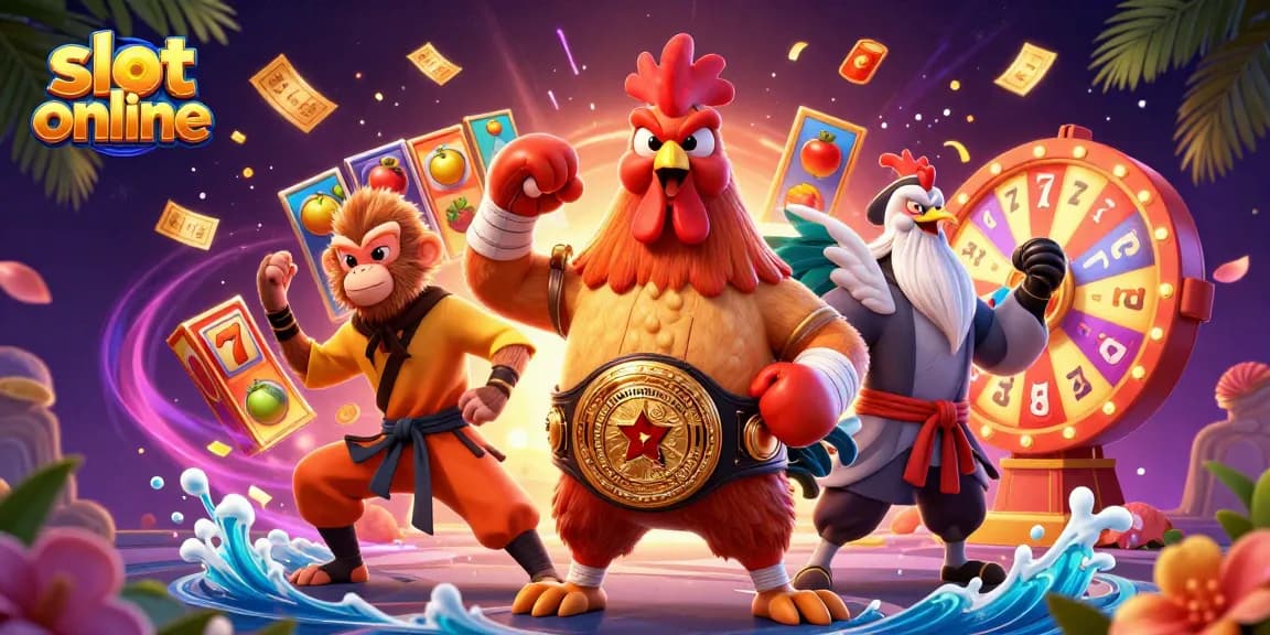 Experience the excitement of slot online with vibrant characters and colorful game elements in a dynamic casino scene.