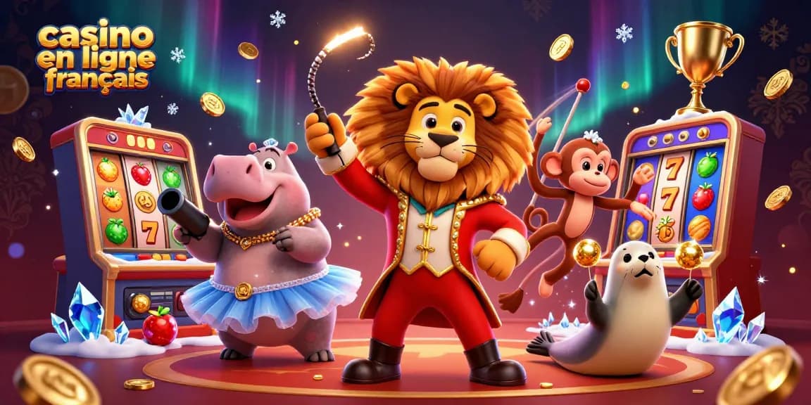 Découvrez la scène animée du casino en ligne français avec des personnages animés et des éléments de jeux de machines à sous.