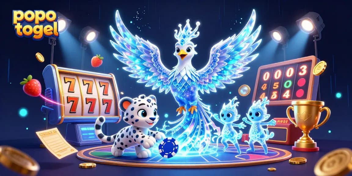 Engage with popo togel through this vibrant 3D scene featuring fun slot reels and captivating characters.