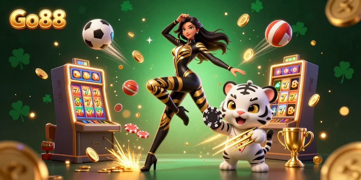Experience exciting wins at Go88 with stunning rewards in a vibrant casino-themed illustration.