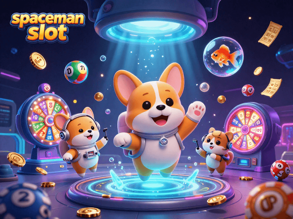 Experience the thrill of spaceman slot with a 3D cartoon astronaut corgi in a casino scene.