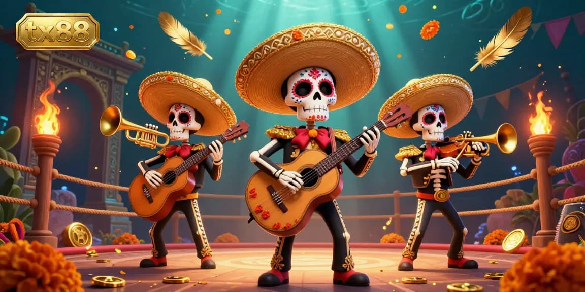 Engage with the thrilling world of tx88 featuring a lively mariachi band and vibrant gambling elements.