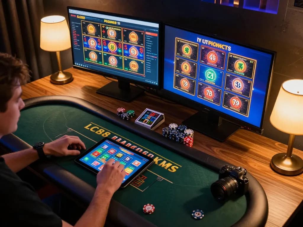 Engaging in online casino gameplay at LC88, showcasing vibrant interface and strategic elements