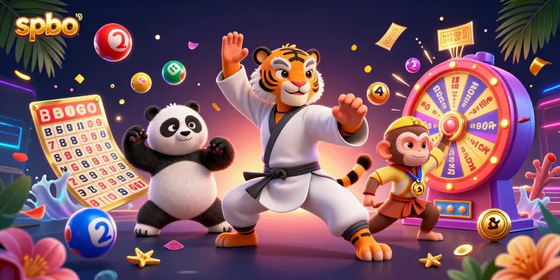 Engage with spbo as the kung fu tiger master demonstrates winning strategies in a vibrant casino scene.