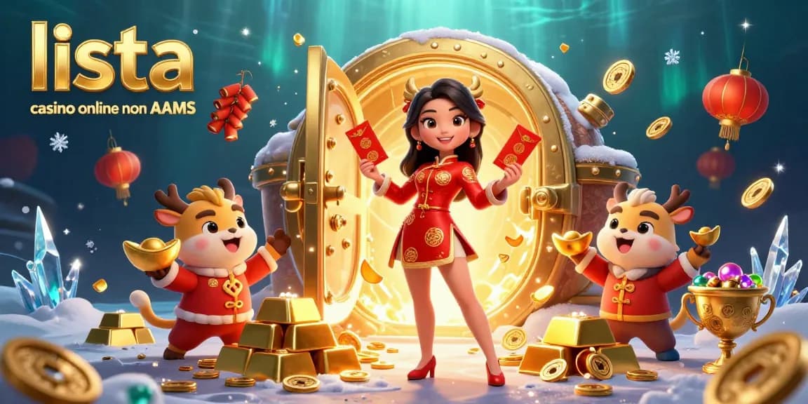 Vivi festeggiamenti vibranti in questa illustrazione che mostra lista casino online non AAMS con una donna asiatica glamour che celebra con stile.