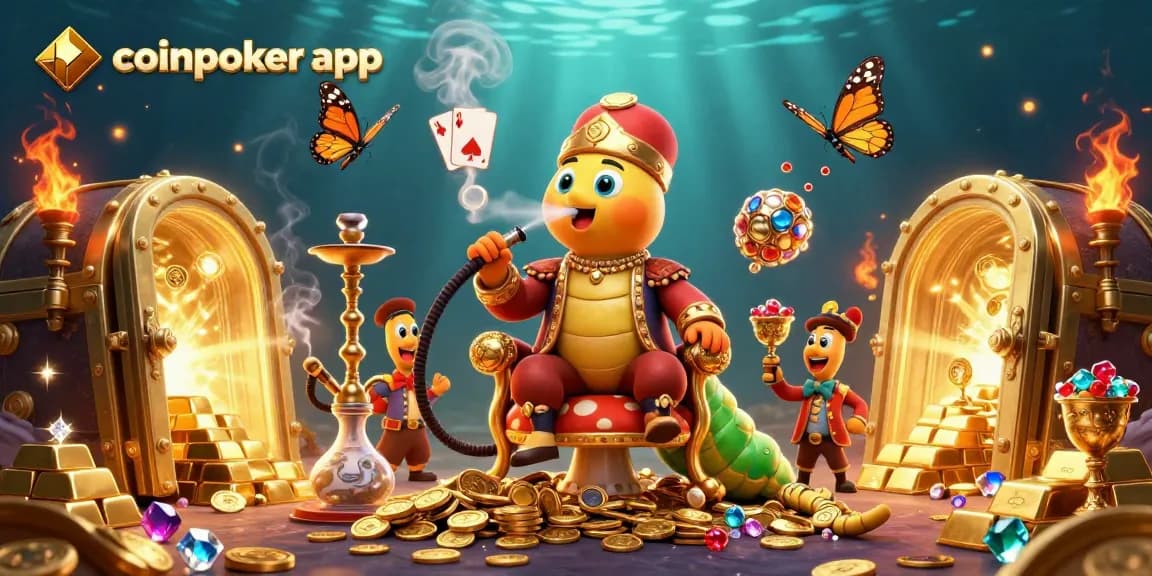 Gioca al coinpoker app con personaggio centrale che crea simboli di poker con fumi di smeraldo.