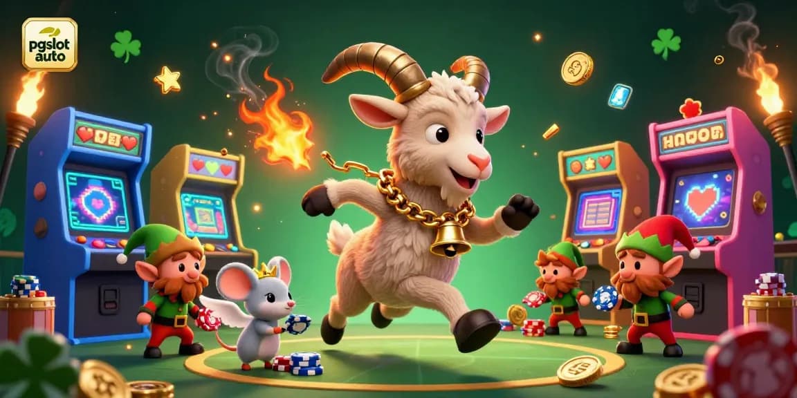 Experience the thrills of pgslot auto with a lively casino scene featuring Krampus and playful characters.