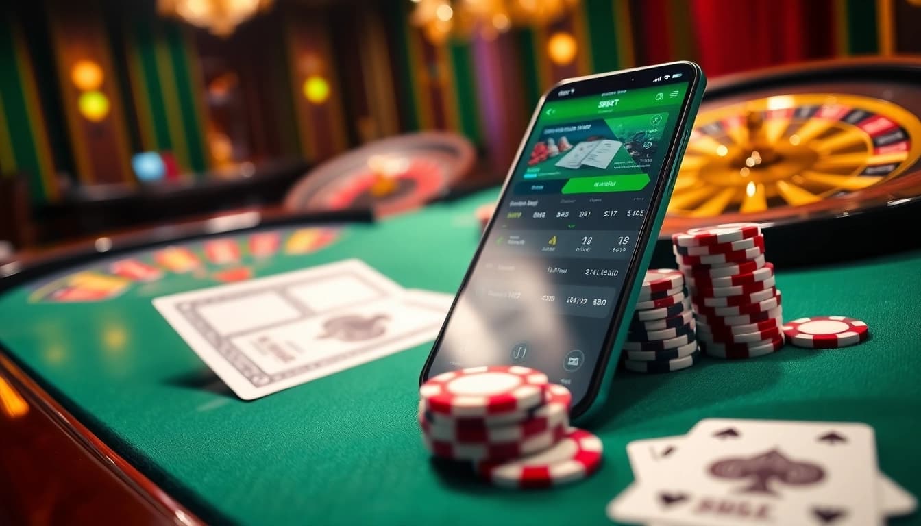 SBOBet smartphone screen displaying exciting betting options alongside vibrant casino elements.