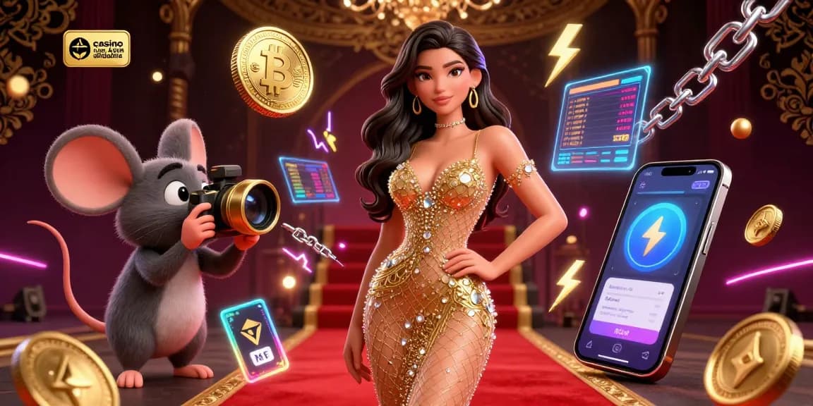 Interagisci con "casino non AAMS affidabile" attraverso un'illustrazione vivace di un casinò 3D con monete crypto ed elementi del casinò.