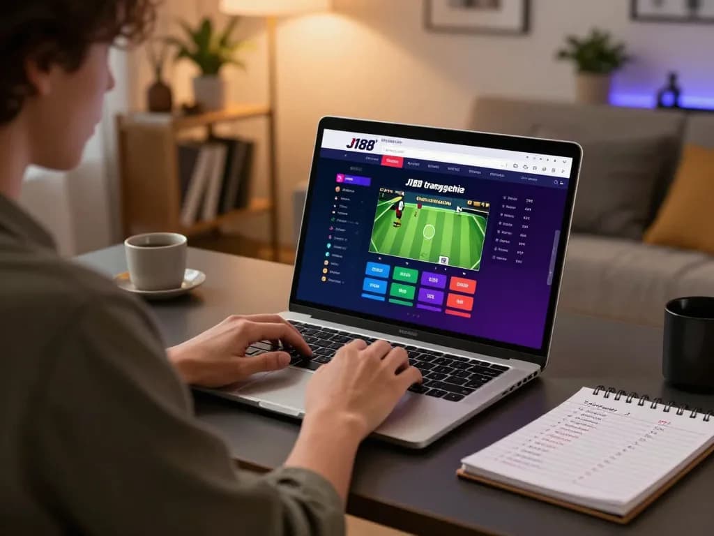 Engaging online sports betting experience at J188 trang chủ with player analyzing live odds.