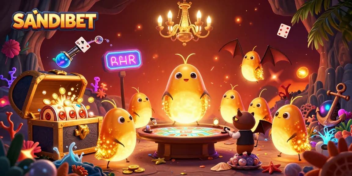 SANDIBET illuminates a vibrant casino scene with glowworms and enchanting game elements.