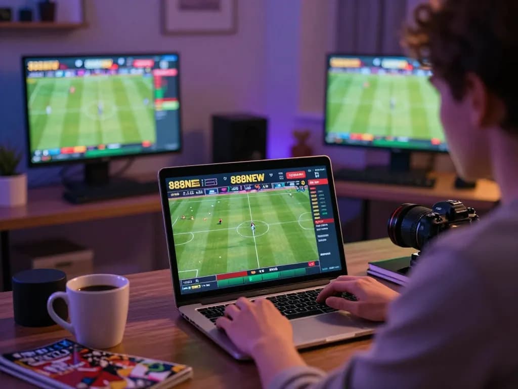 Watching live sports betting on laptop with 888NEW for strategic wagering choices