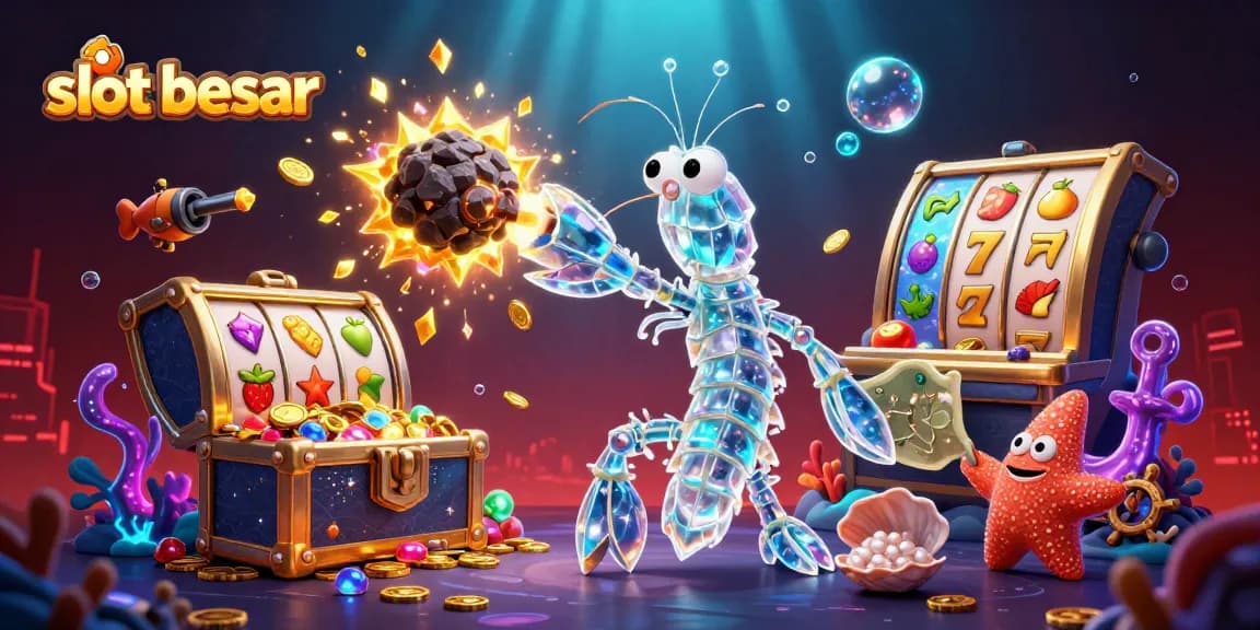 Engage in the slot besar experience with vibrant visuals of samurai mantis shrimp surrounded by gold coins and spinning reels.