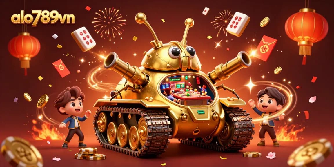 Engage with alo789vn as you explore a vibrant casino scene in a unique golden beetle tank.