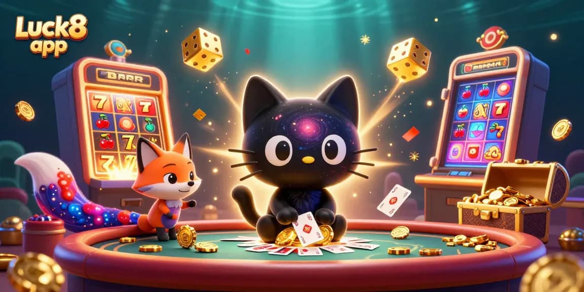 Experience thrilling wins with the Luck8 app in this vibrant cosmic casino scene