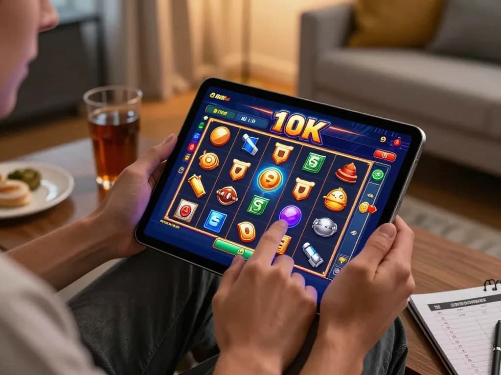 Enjoying an exciting slot 10k gameplay session on a tablet at home, highlighting strategy and fun.