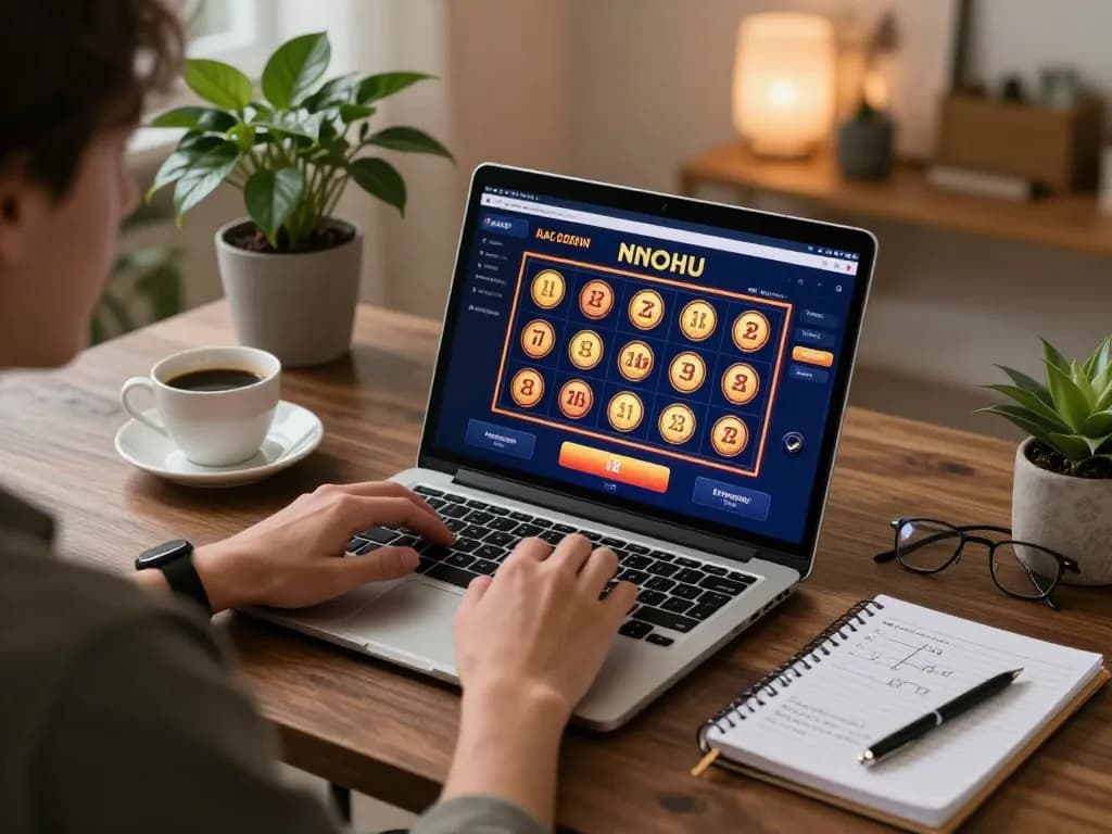 Nohu players engage in online casino slots, showcasing a cozy home gaming environment with strategic highlights
