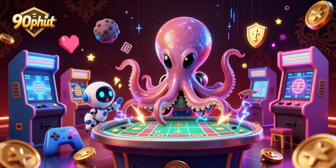90phut showcases vibrant sports betting excitement with a dynamic alien octopus themed illustration.