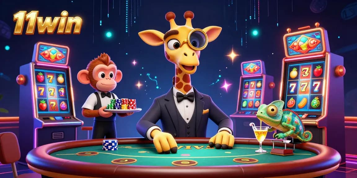 Experience vibrant gaming action with the 11win giraffe at a VIP poker table.