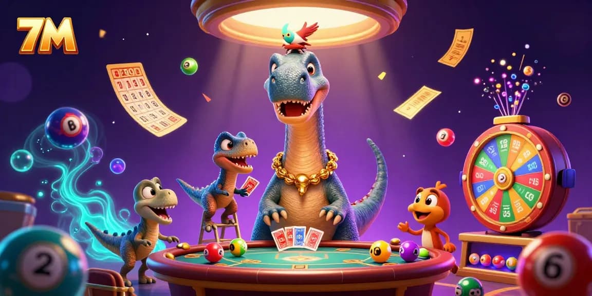 Experience thrilling action in the 7M casino with vibrant lottery balls, dazzling visuals, and rich gaming elements.