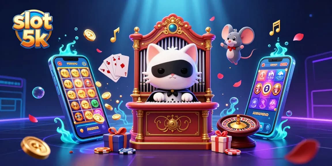 Win big with slot 5k at this vibrant casino illustration featuring thrilling gaming actions.