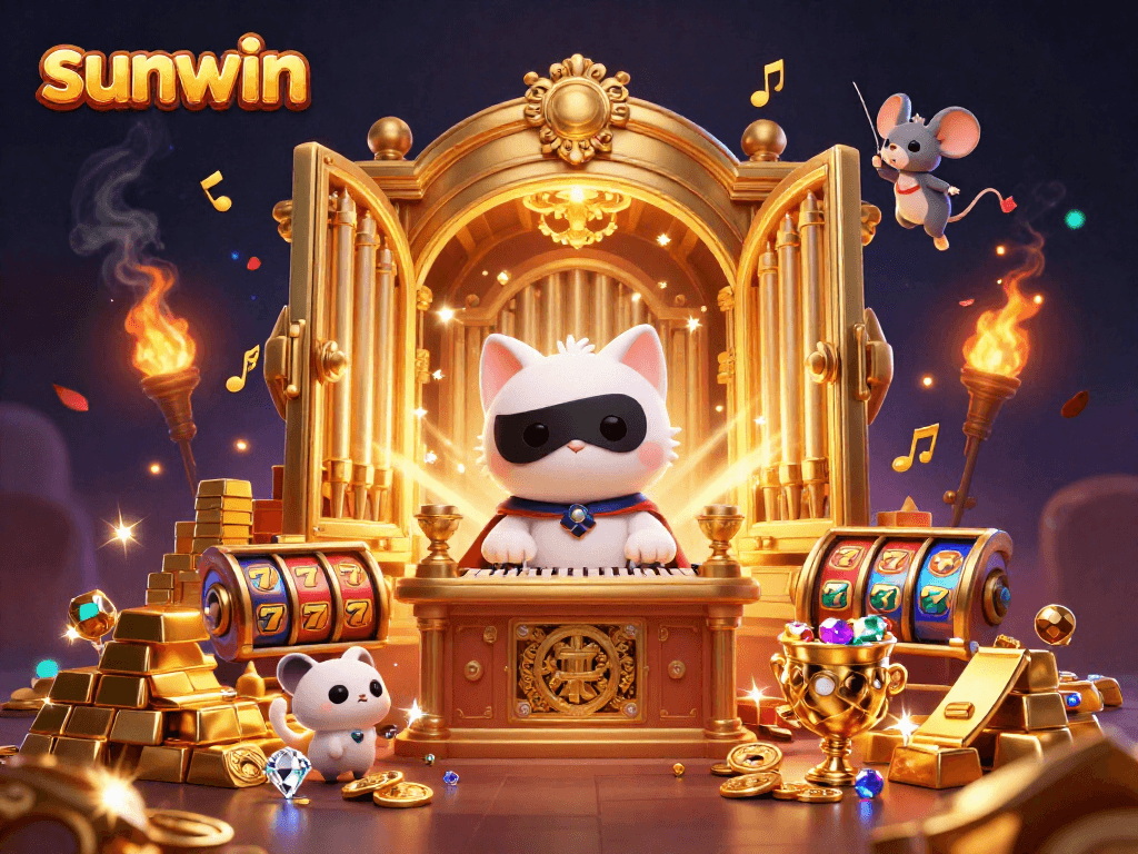 Spin the reels with sunwin in this vibrant casino scene blending 3D art and slot excitement.