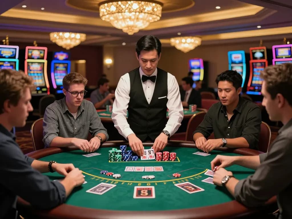 Experience exhilarating gameplay at 79KING blackjack table, showcasing high stakes and focused players in a lively casino.