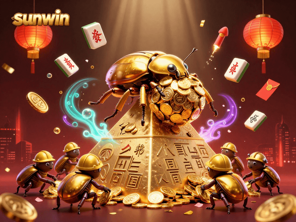 Engage in thrilling gameplay at sunwin with a golden beetle rolling coins towards fortune.