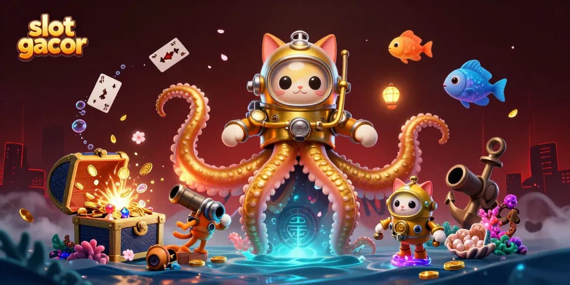 Visualisasi karakter slot gacor dengan tentakel emas, memberikan pengalaman bermain yang menakjubkan