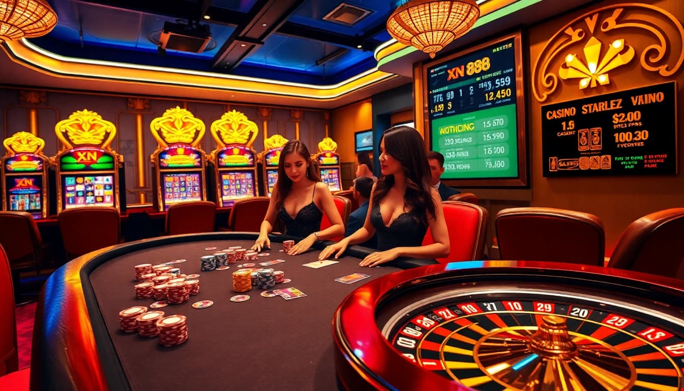 Experience thrilling action at XN 88's poker table with vibrant chips and cards.