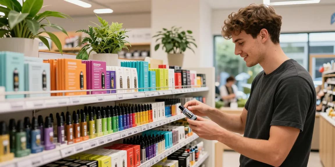 THC Vape Cartridges for sale Europe displayed in a vibrant cannabis dispensary, enhancing the shopping experience.