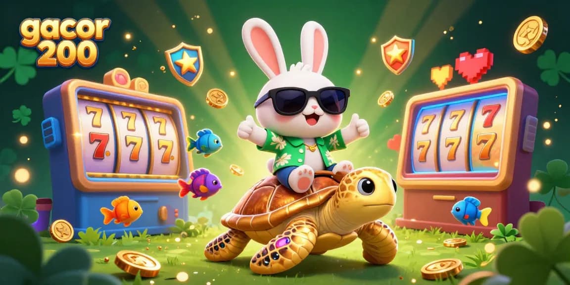 Experience thrilling play at gacor 200 with a vibrant, dynamic casino-themed illustration of luck and gaming excitement.