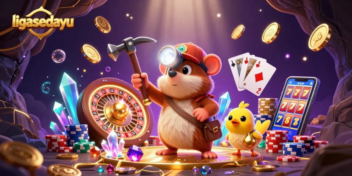 Experience thrilling gameplay with ligasedayu featuring a treasure hunter mole in an enchanting casino scene.