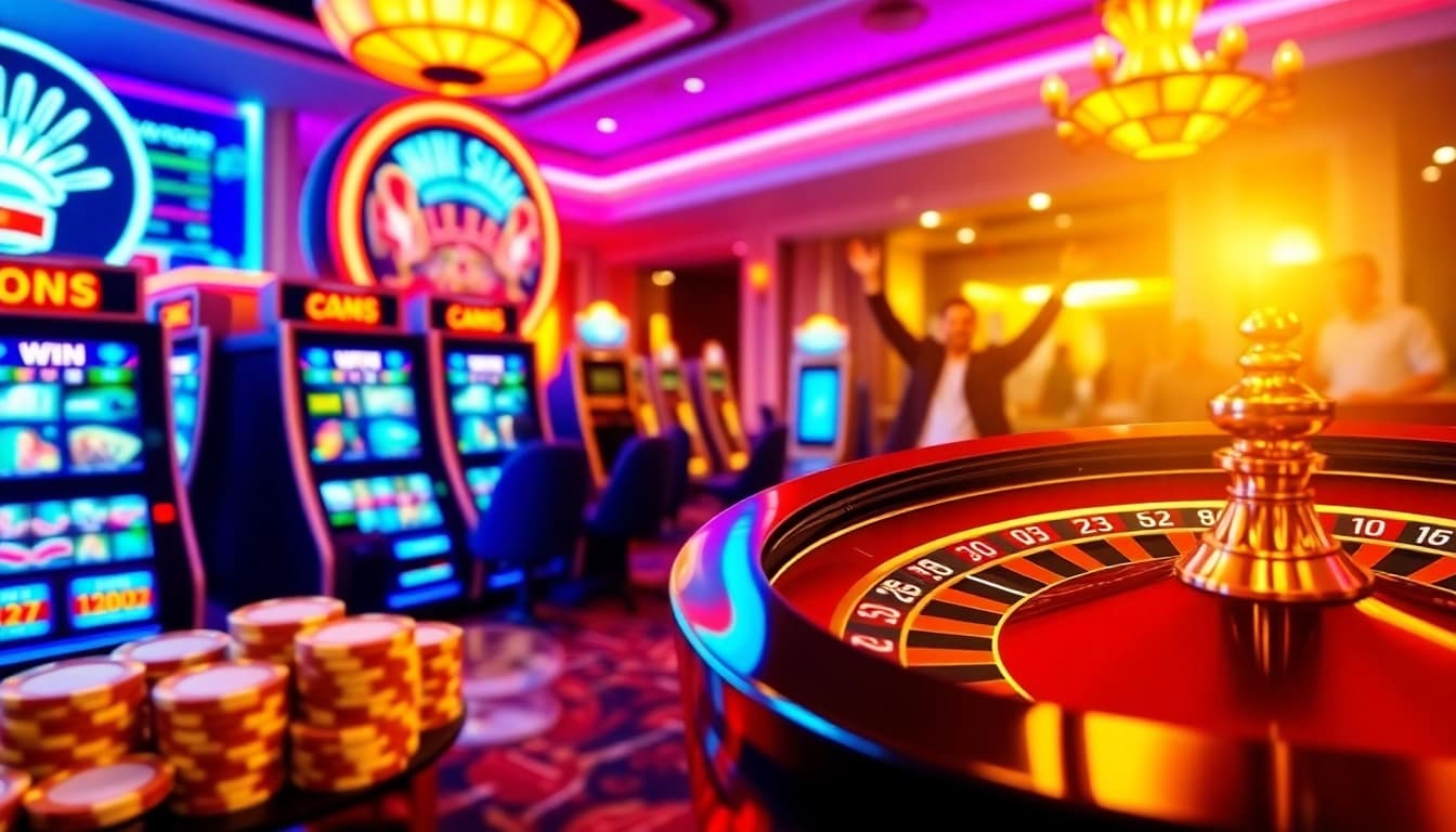 Experience excitement with idnslot gaming interface featuring vibrant slot machines and casino elements.