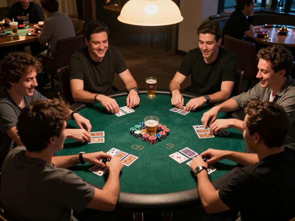 Friends enjoying a lively poker game night, reflecting the engaging spirit of tor hidden wiki in casual settings.