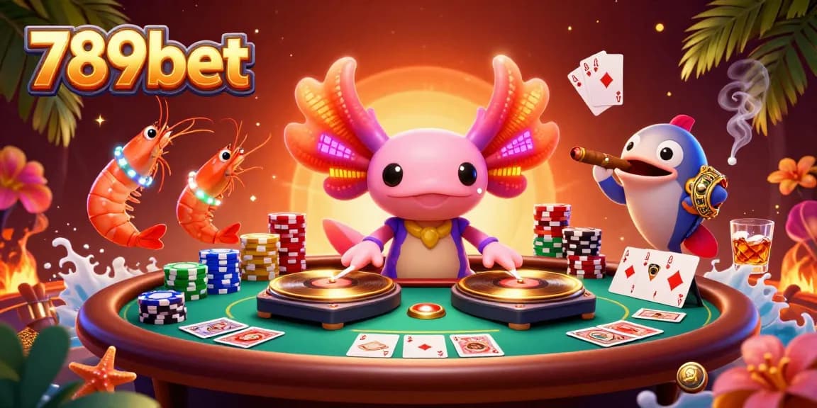 Engage with 789bet's vibrant casino world featuring a dynamic 3D cartoon DJ and gambling elements.