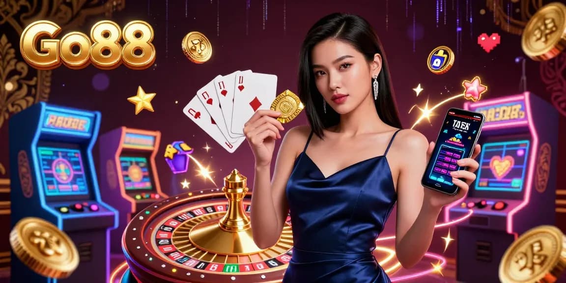 Join Go88 to play thrilling casino games with colorful arcade machines and sophisticated atmosphere.