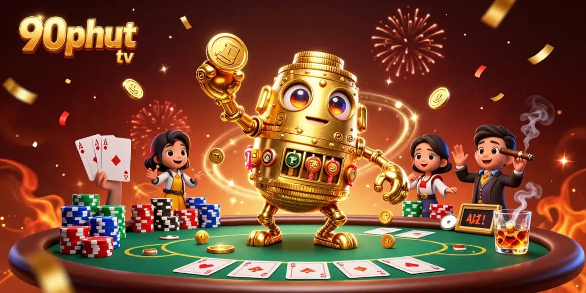 Experience the thrill of 90phut tv with an engaging golden golem and poker elements.