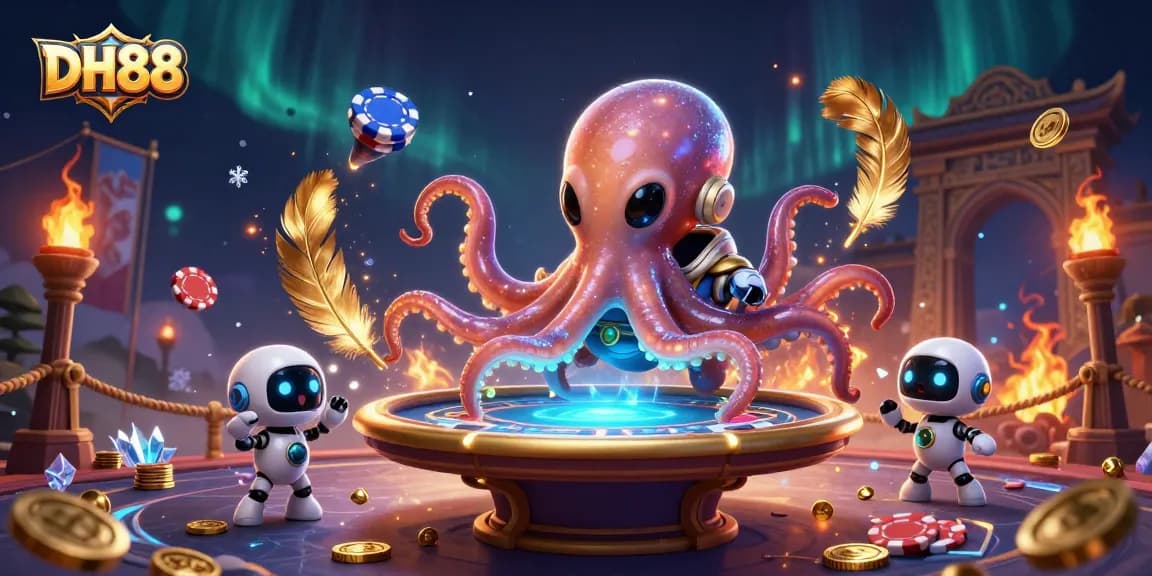 Win big with DH88 as the alien octopus plays at a holographic poker table.