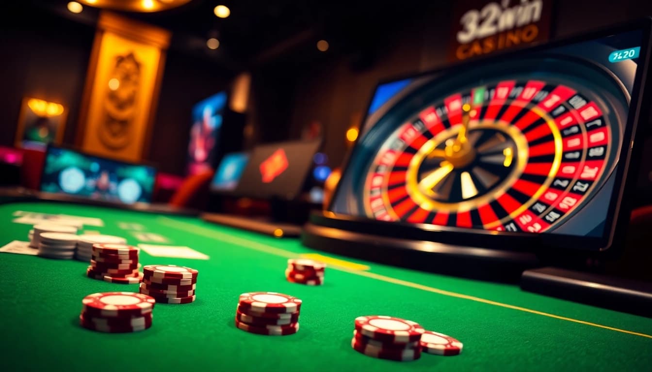Experience the excitement of gambling with 32win đăng nhập at a luxurious casino table.