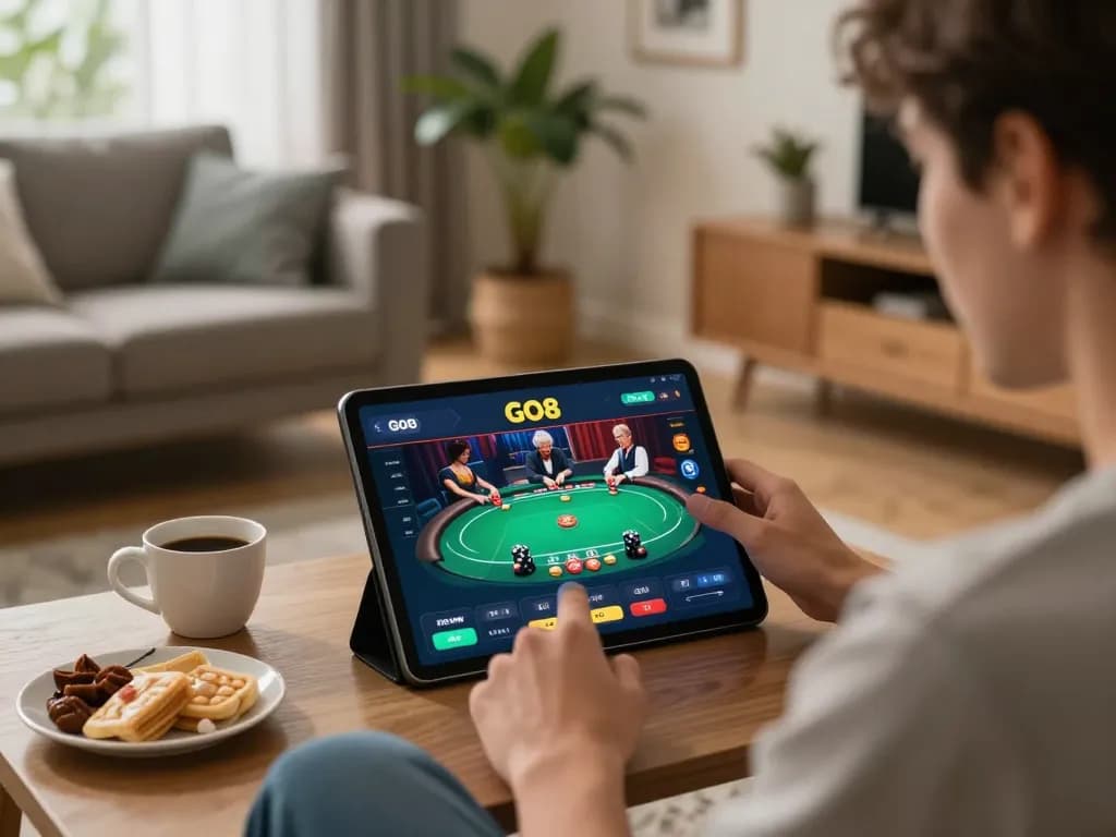 Engaging gameplay experience within the GO8 casino app, showcasing dynamic poker action on a tablet