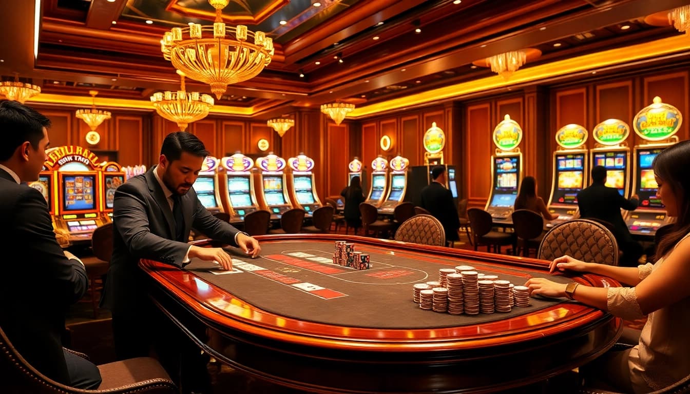 Berpartisipasi dalam permainan sumo togel di meja kasino mewah dengan suasana yang hidup dan pemain yang bersemangat.