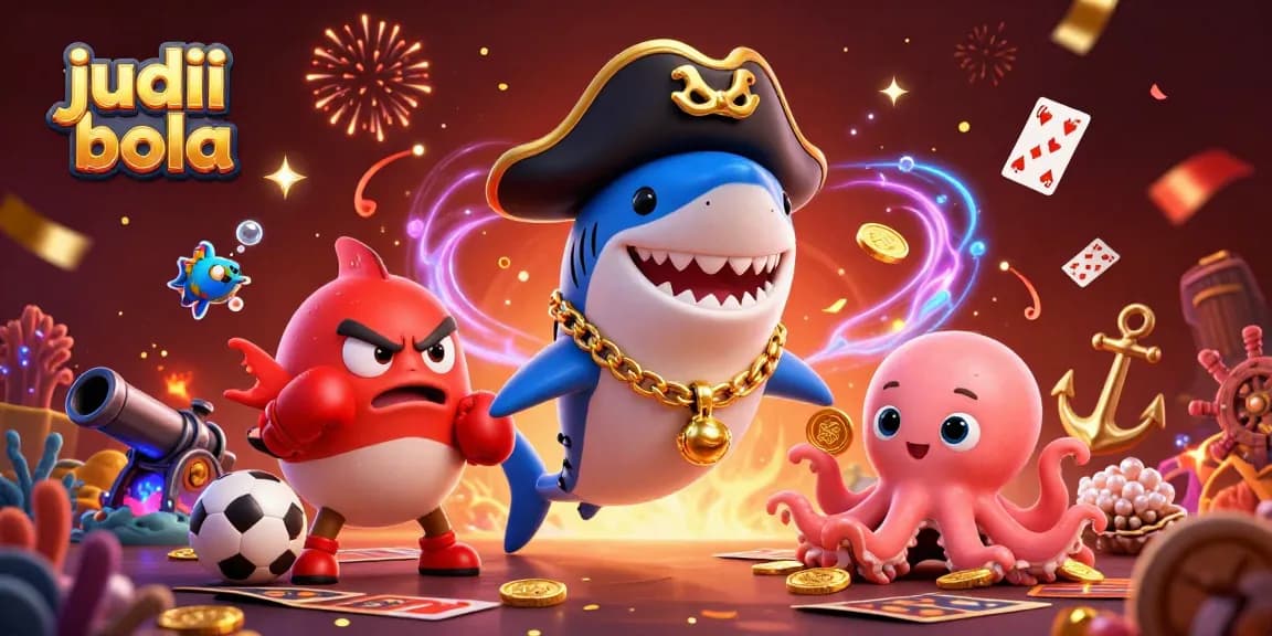 Bet on judi bola with fun 3D pirate characters celebrating around sports elements.