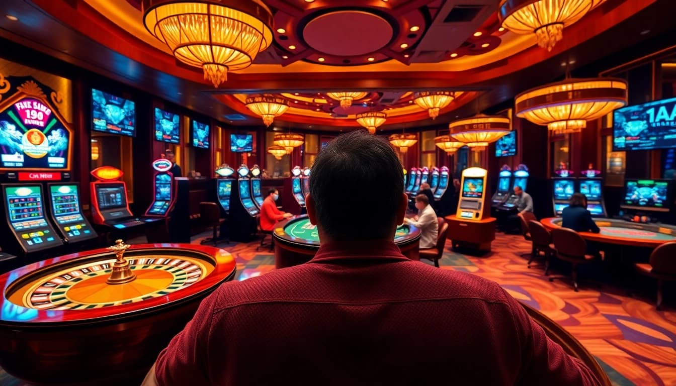 Players engaging in thrilling games at TV88's luxurious casino, showcasing excitement and action.