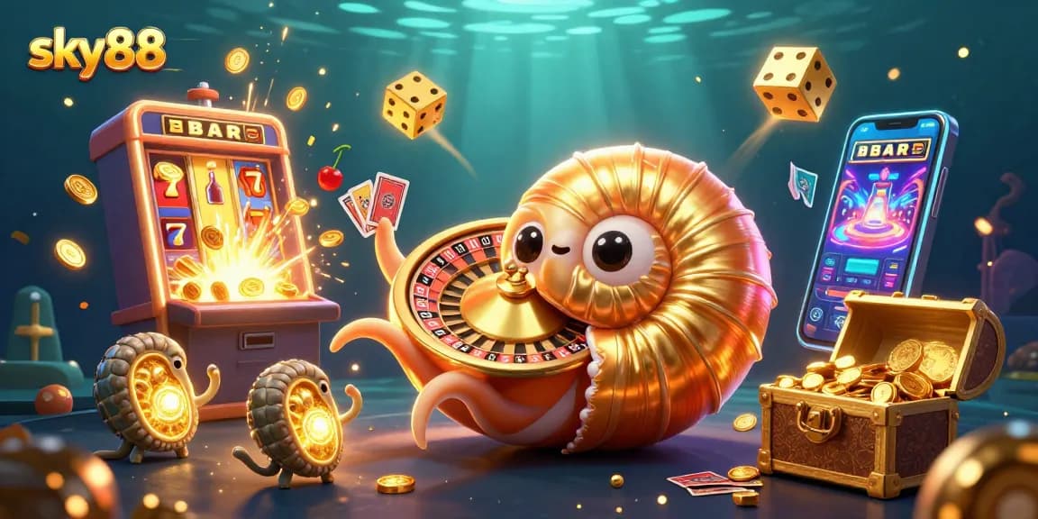 Join the excitement at sky88 with a vibrant jackpot scene featuring a nautilus roulette and slot wins.