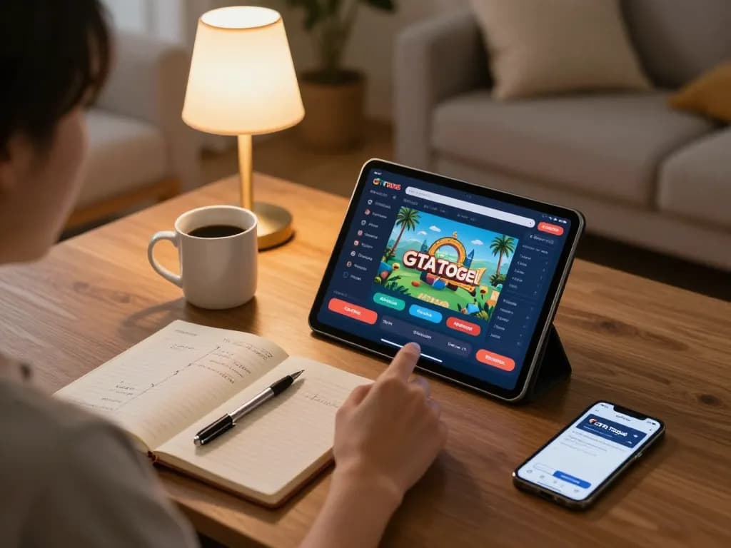 Engaging scene of player focusing on GTAtogel app for strategic online betting.