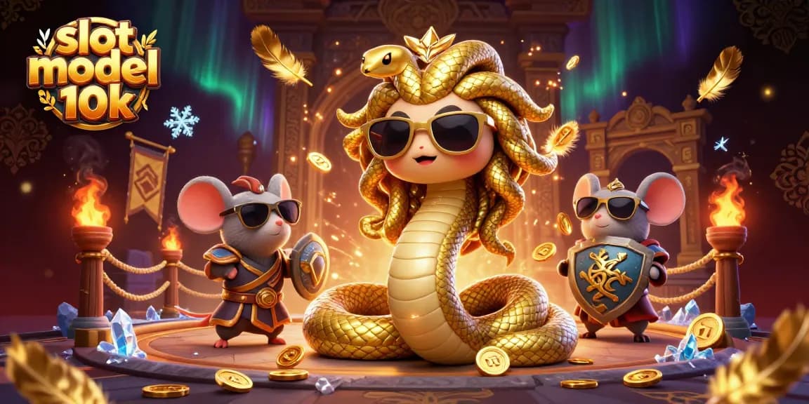 Engage in slots with slot modal 10k while navigating through a rich 3D scene of Medusa and a warrior mouse.